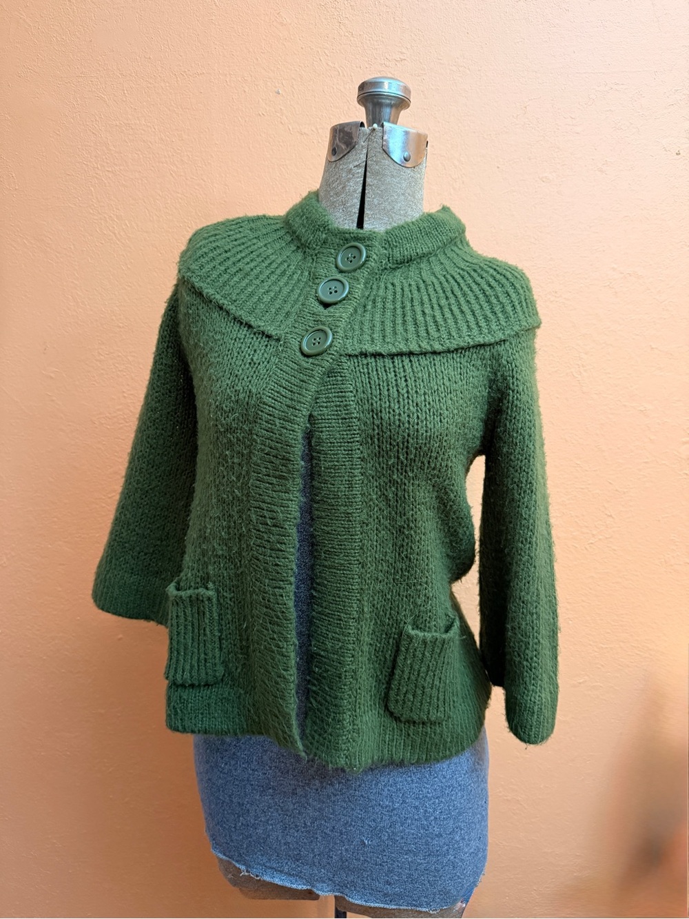 Arizona Jean Company Olive Green Button-Up Knit Cardigan